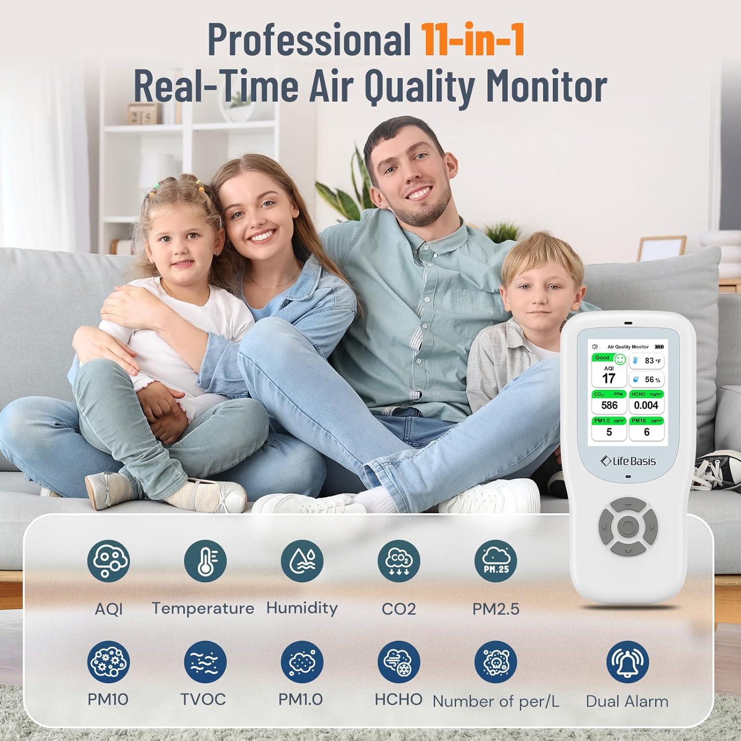 Monitor de Calidad del Aire LifeBasis 11-en-1 con Alarma - Blanco