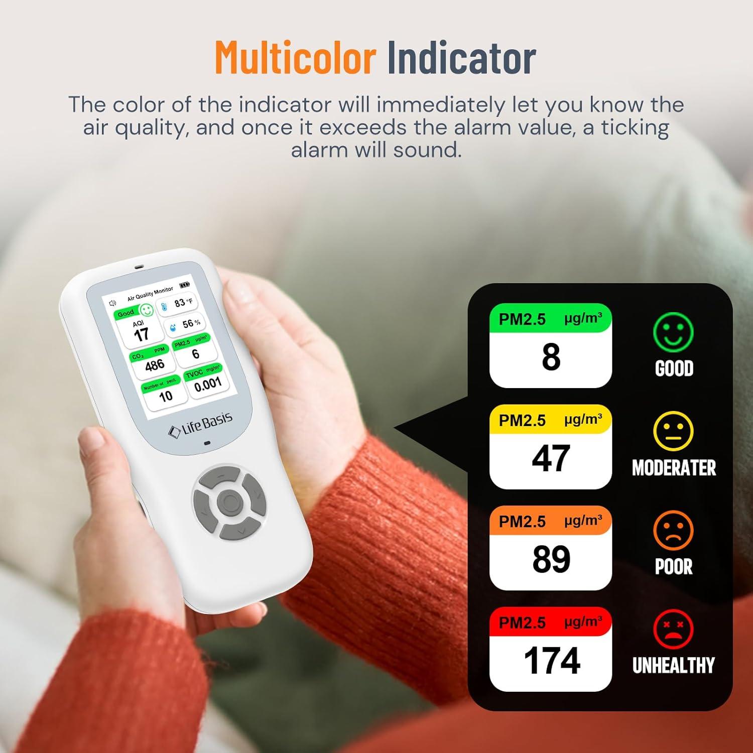 Monitor de Calidad del Aire LifeBasis 11-en-1 con Alarma - Blanco