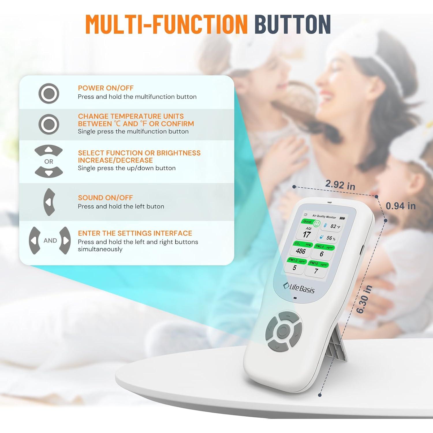 Monitor de Calidad del Aire LifeBasis 11-en-1 con Alarma - Blanco