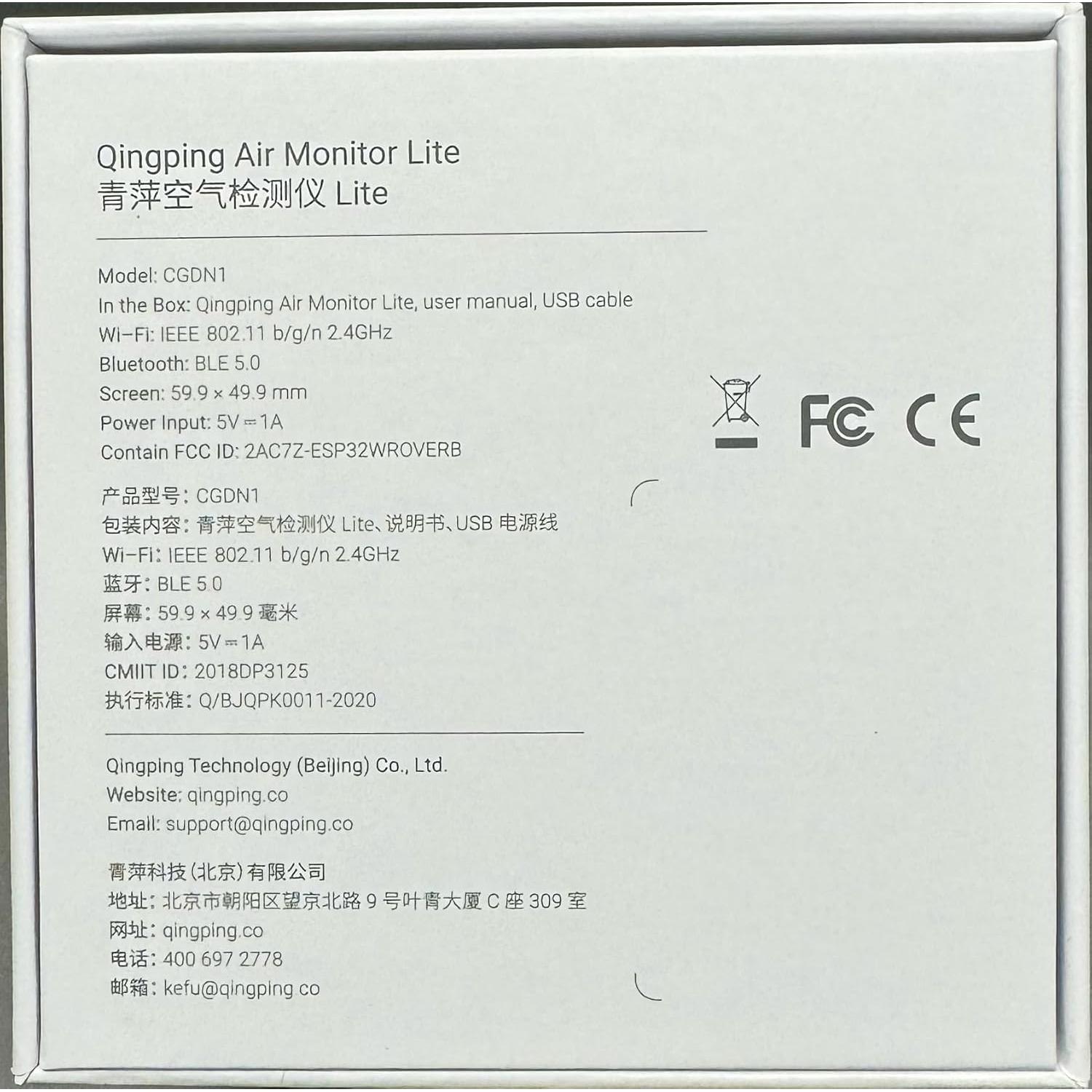 Monitor de Calidad de Aire Qingping Lite, Wi-Fi, 5 en 1