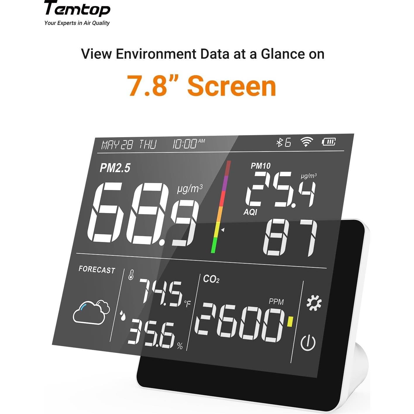 Monitor de Calidad del Aire Temtop M100-US 8-en-1 CO2 PM2.5