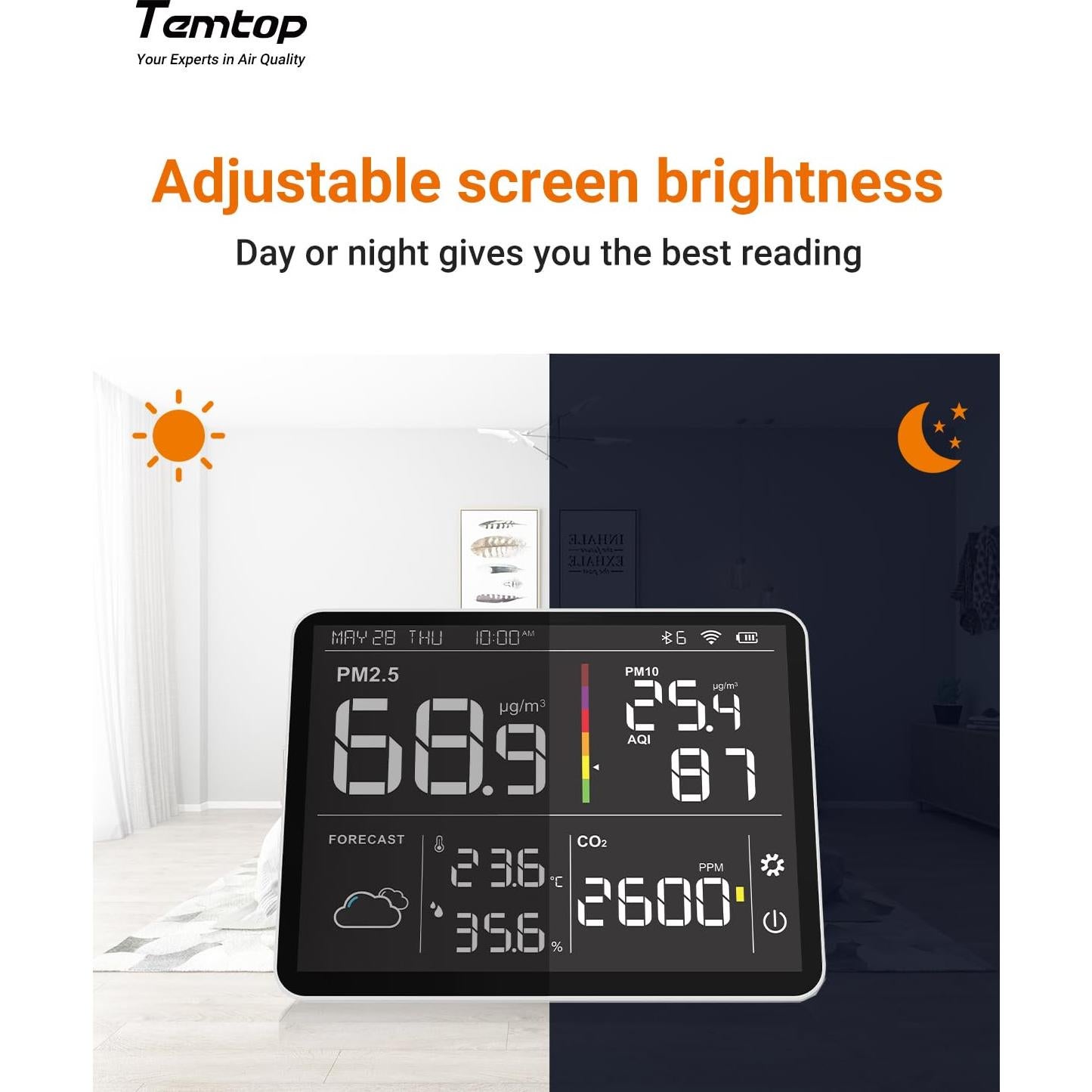 Monitor de Calidad del Aire Temtop M100-US 8-en-1 CO2 PM2.5