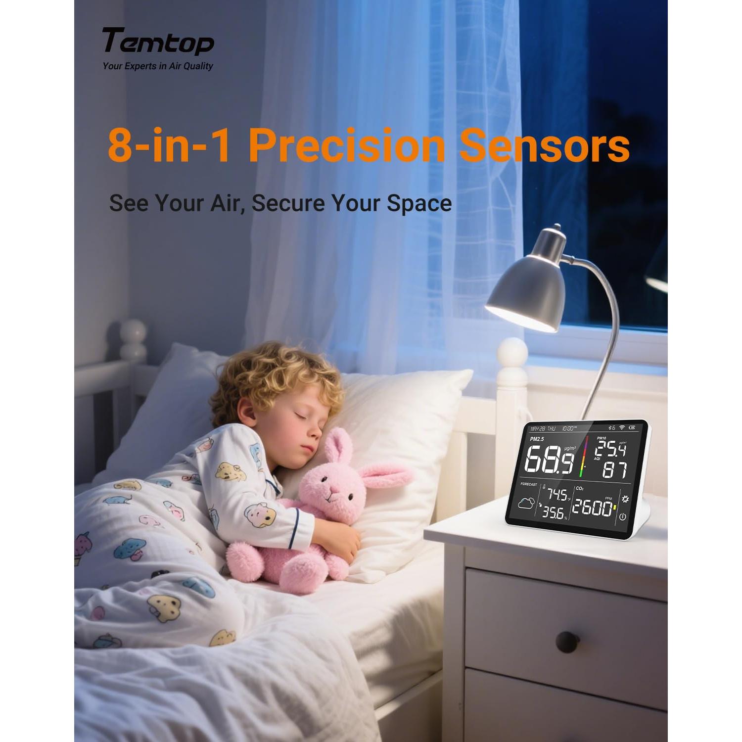 Monitor de Calidad del Aire Temtop M100-US 8-en-1 CO2 PM2.5