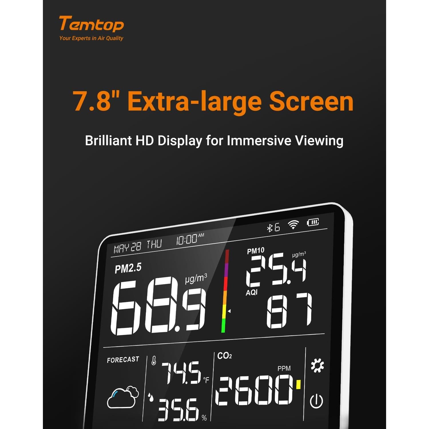 Monitor de Calidad del Aire Temtop M100-US 8-en-1 CO2 PM2.5