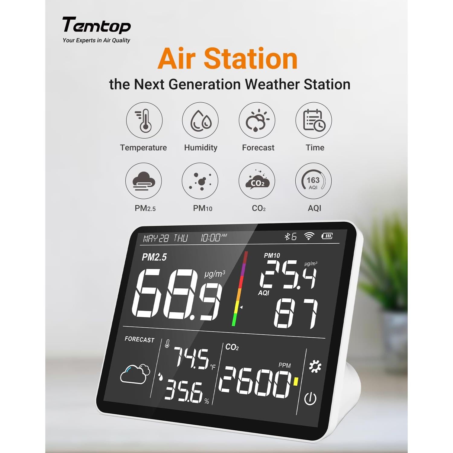 Monitor de Calidad del Aire Temtop M100-US 8-en-1 CO2 PM2.5
