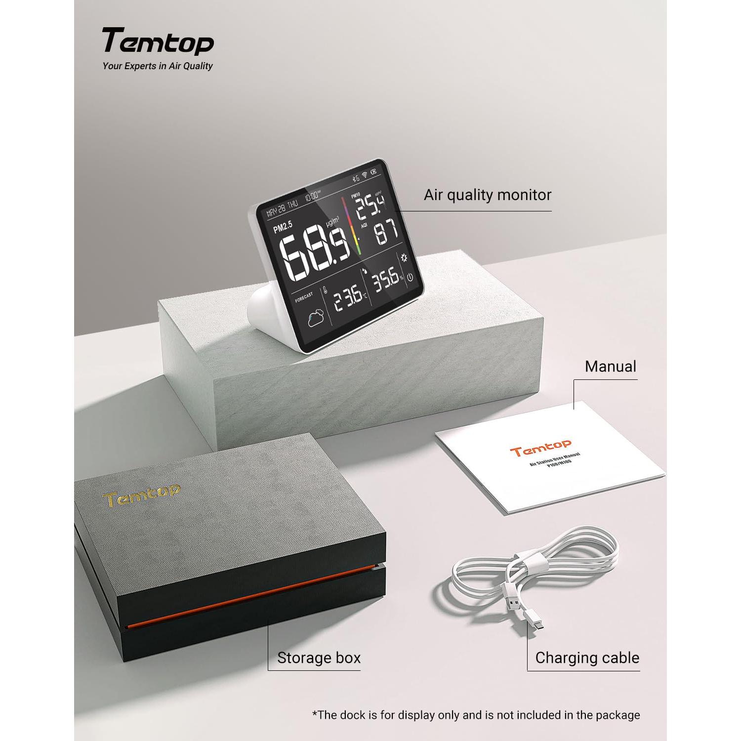 Monitor de Calidad del Aire Temtop M100-US 8-en-1 CO2 PM2.5