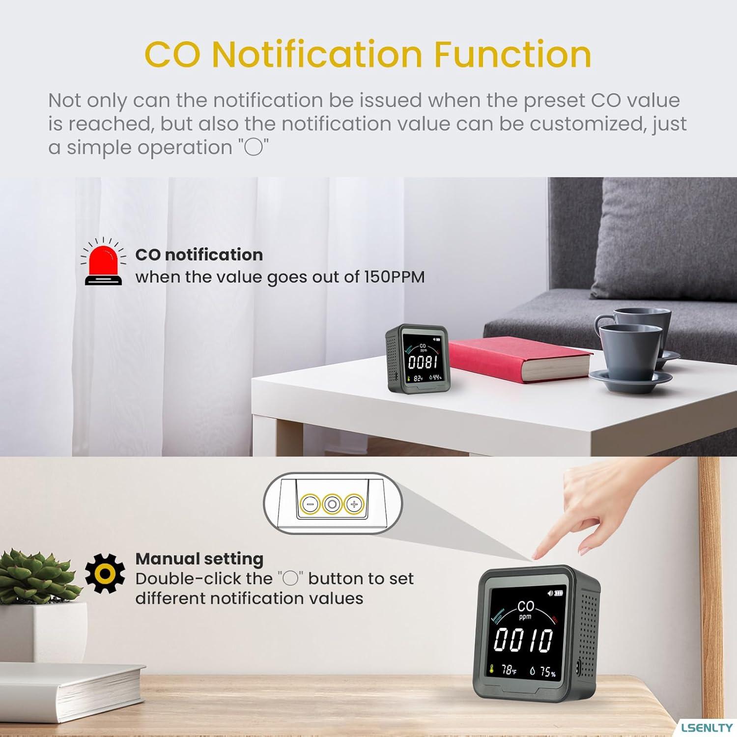 Detector de Monóxido de Carbono LSENLTY 3 en 1 con Pantalla LCD