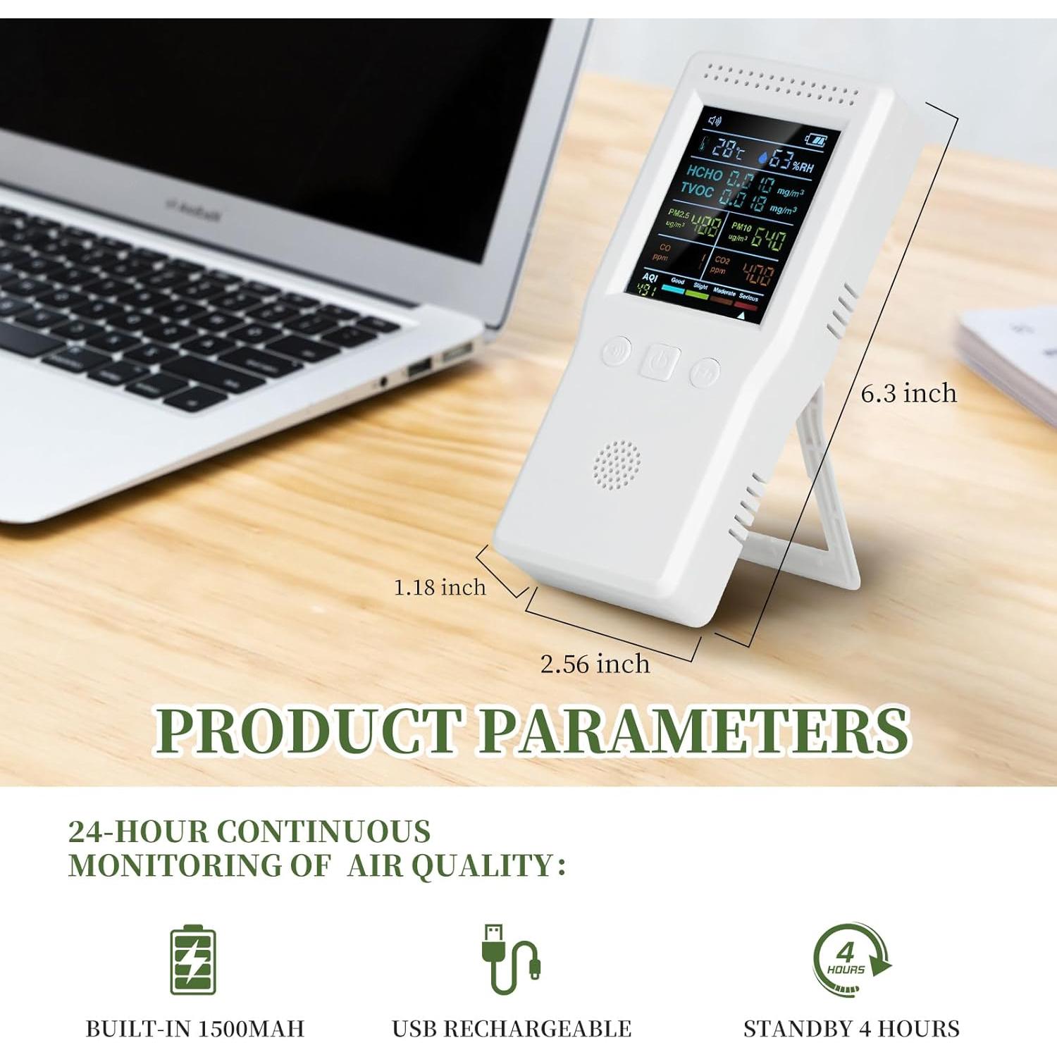 Monitor de Calidad del Aire 9-en-1 TROMAR con Sensor de CO2 y PM2.5