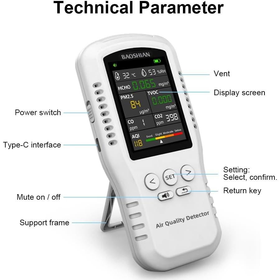 Monitor de Calidad del Aire MOESAPU TZ-01 HCHO TVOC PM2.5 CO2
