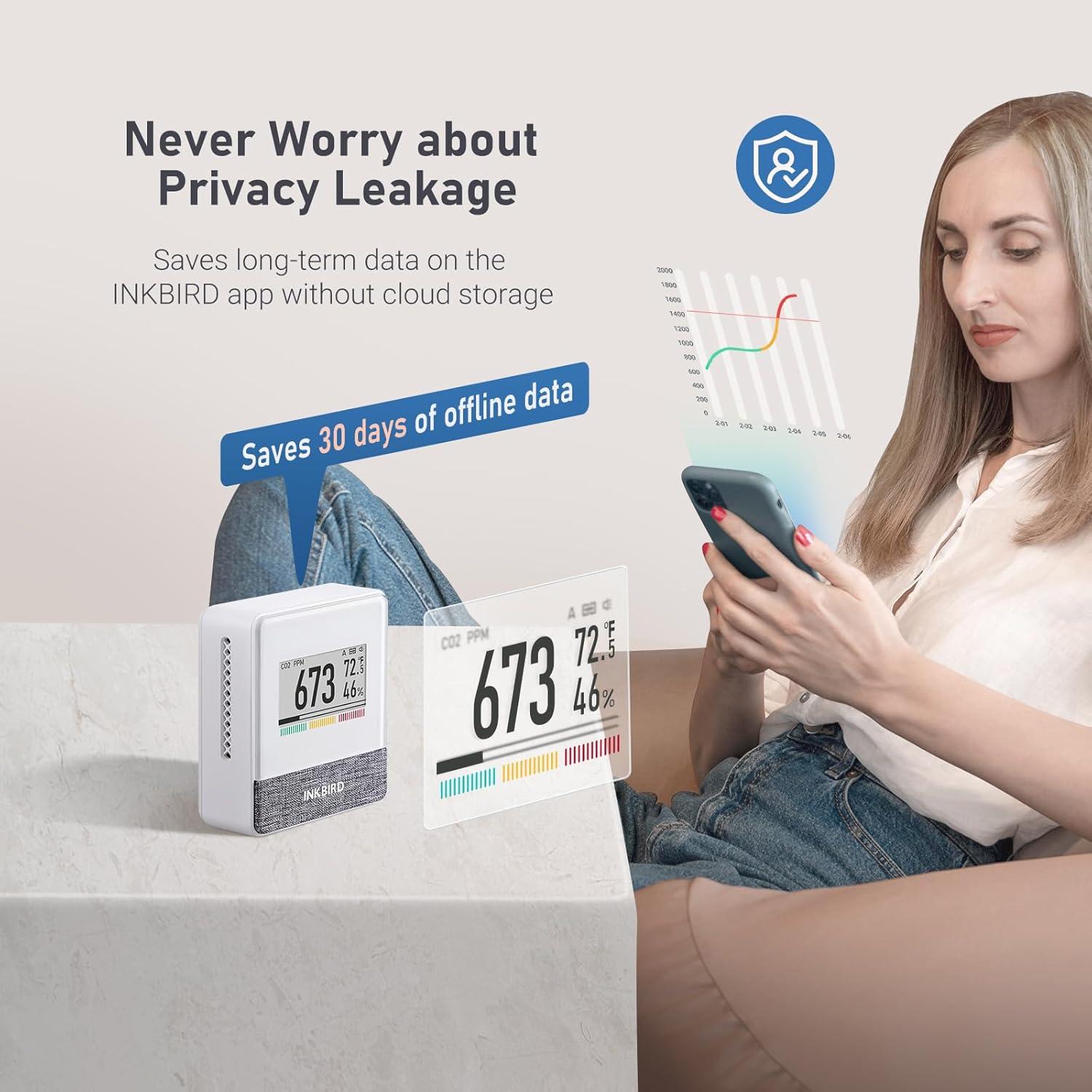 Detector de CO2 Portátil Inkbird IAM-T2 con Bluetooth