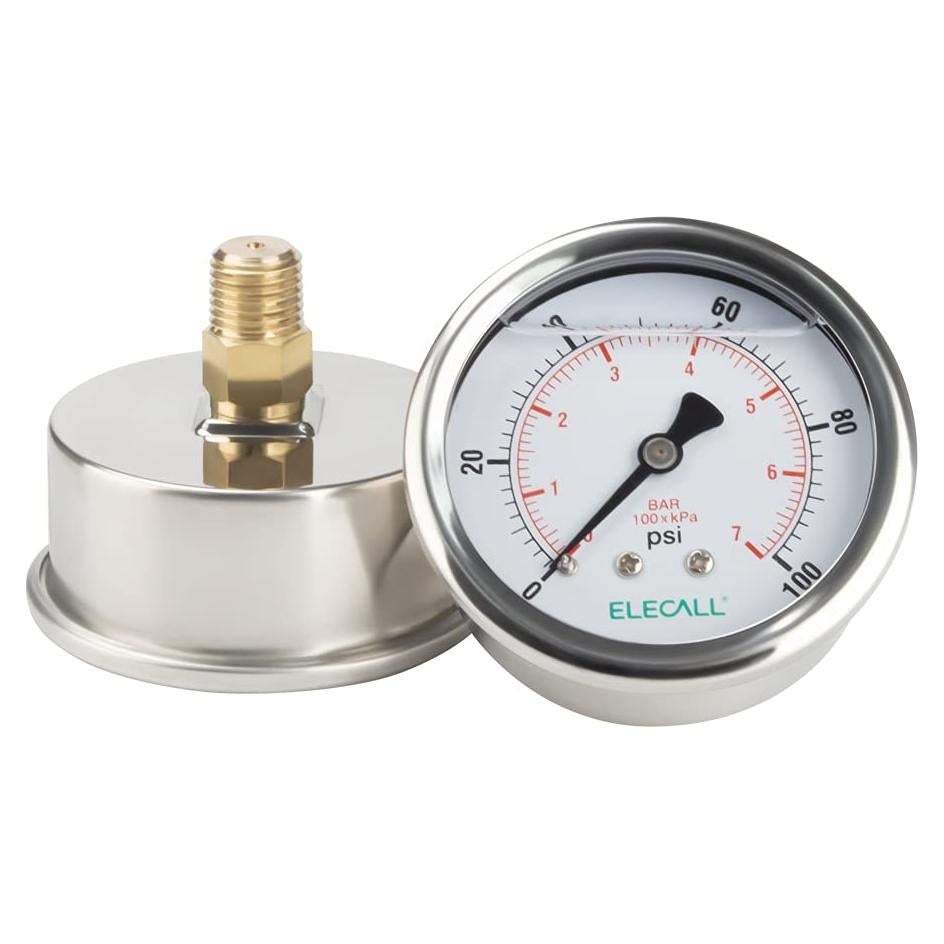 Manómetro de Presión ELECALL 0-100 Psi Acero Inoxidable 2.5"