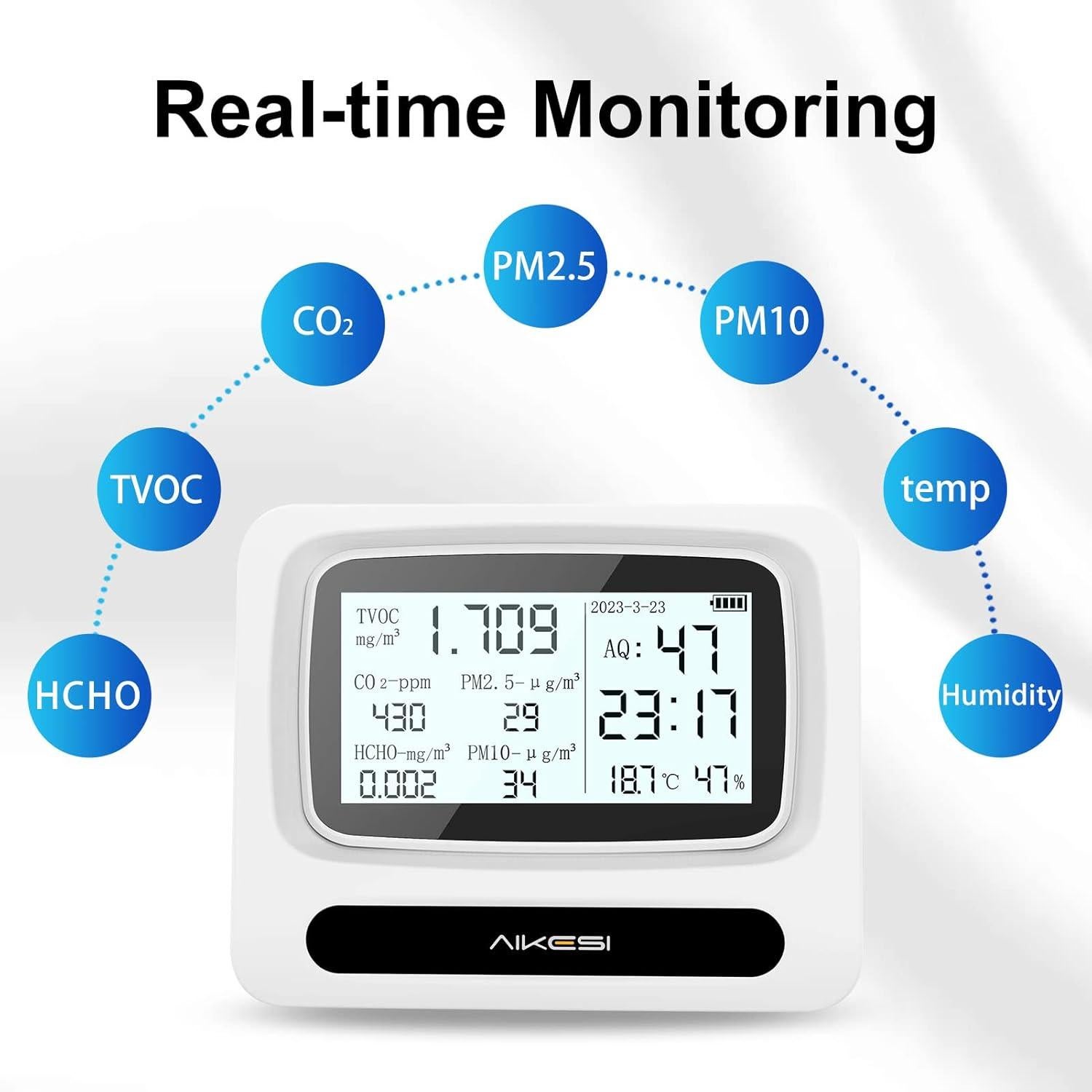 Monitor de Calidad del Aire CHNADKS AQ60 9-en-1 CO2 VOC PM2.5
