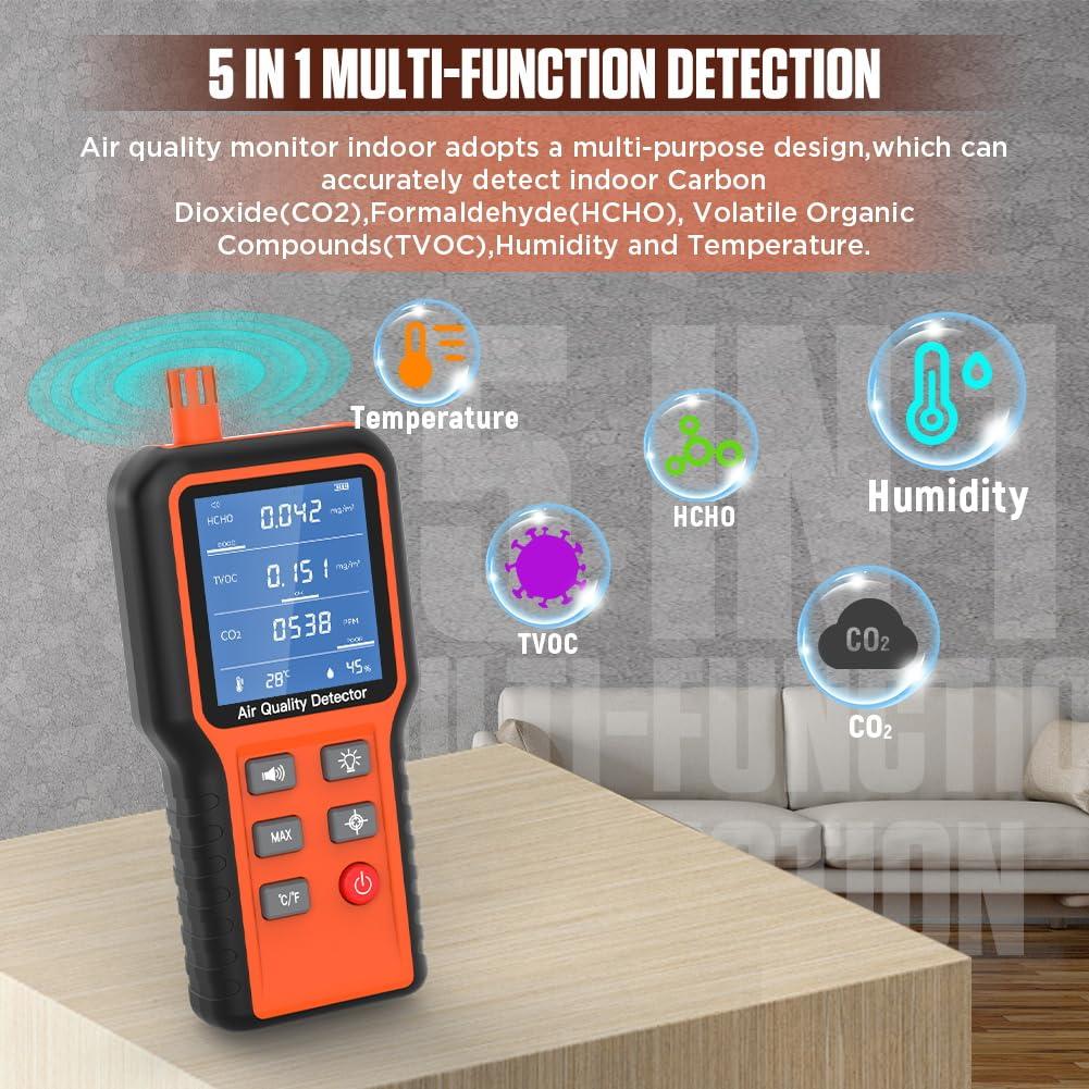 Monitor de Calidad del Aire Interior DUOYI 5-en-1 HCHO CO2 TVOC
