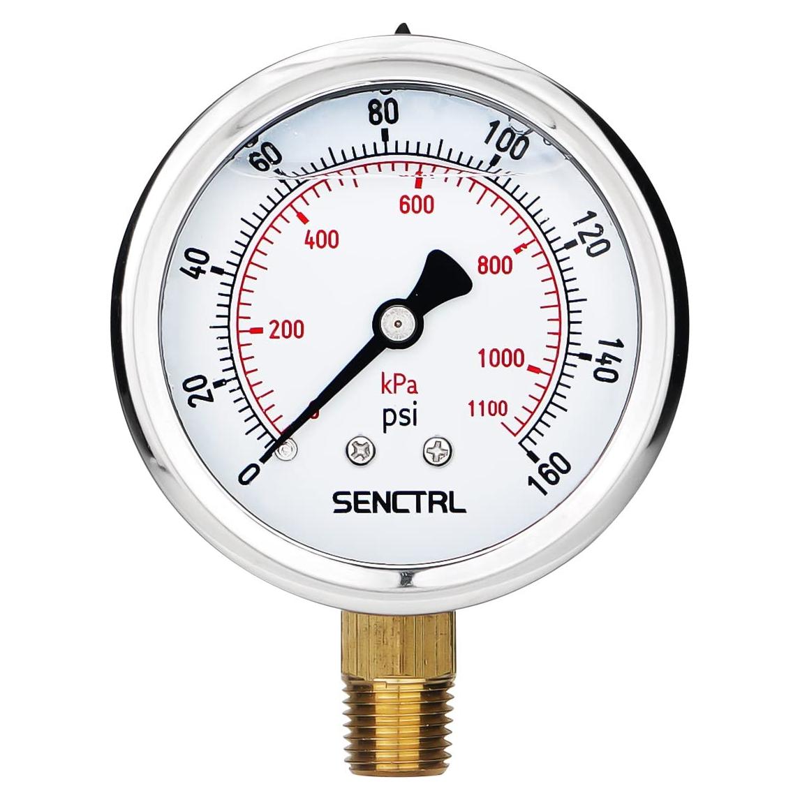 Manómetro de presión SENCTRL 0-160 PSI 6.35 cm acero inoxidable