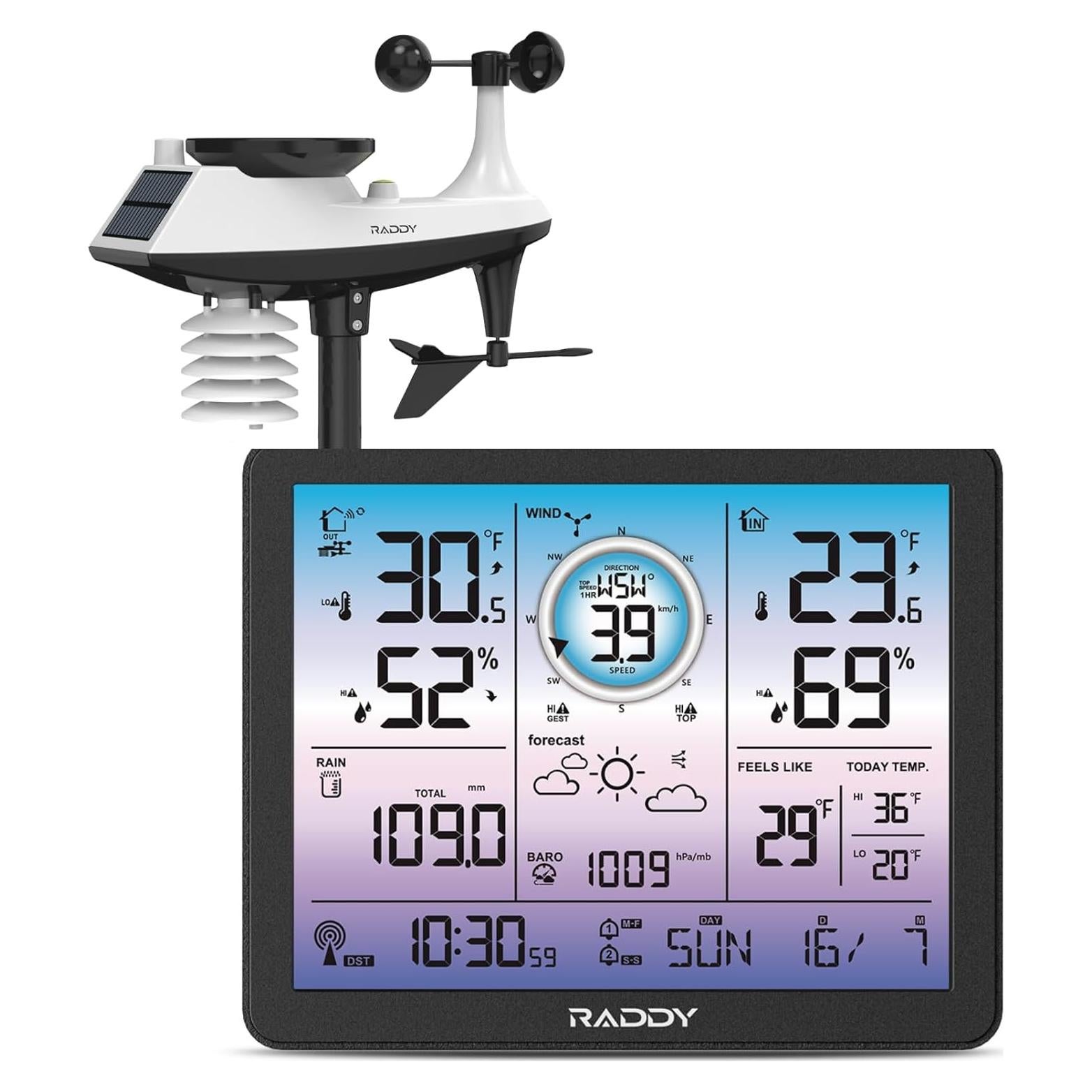 Estación Meteorológica Inalámbrica Raddy VP7 5-en-1 con Pantalla 18.8 cm