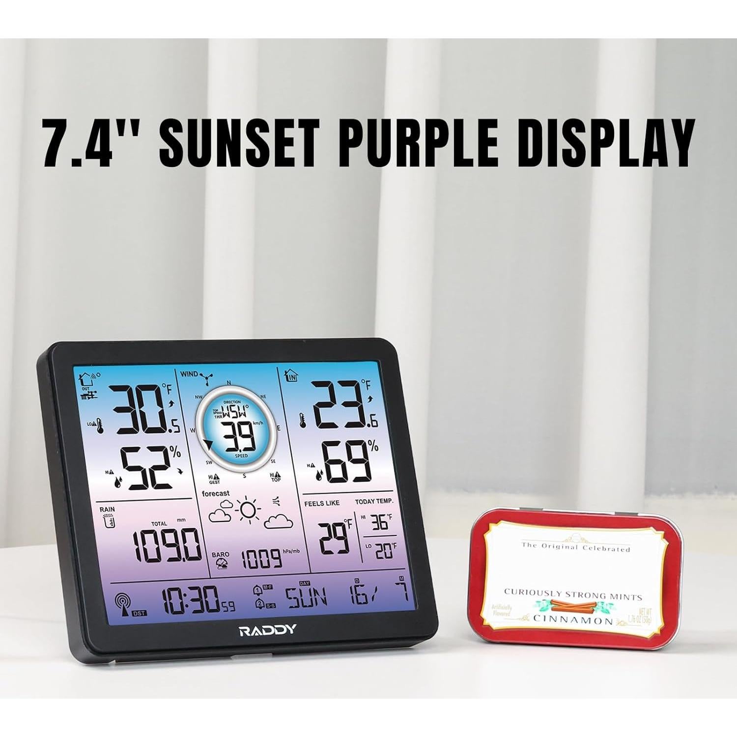 Estación Meteorológica Inalámbrica Raddy VP7 5-en-1 con Pantalla 18.8 cm