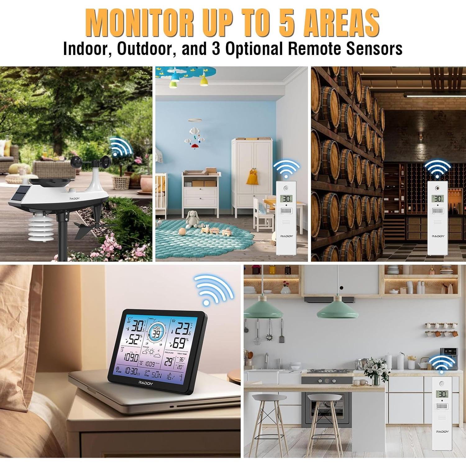 Estación Meteorológica Inalámbrica Raddy VP7 5-en-1 con Pantalla 18.8 cm