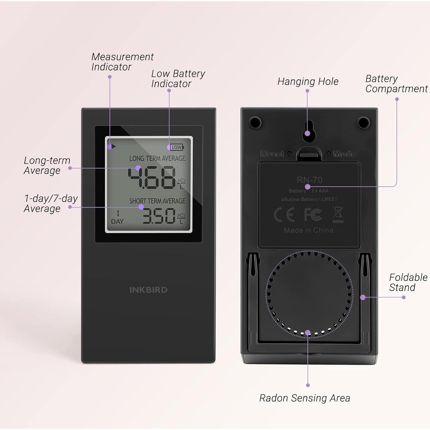 Detector de Radón INKBIRD Portátil para el Hogar - Modelo INK-RD1-US-BLACK