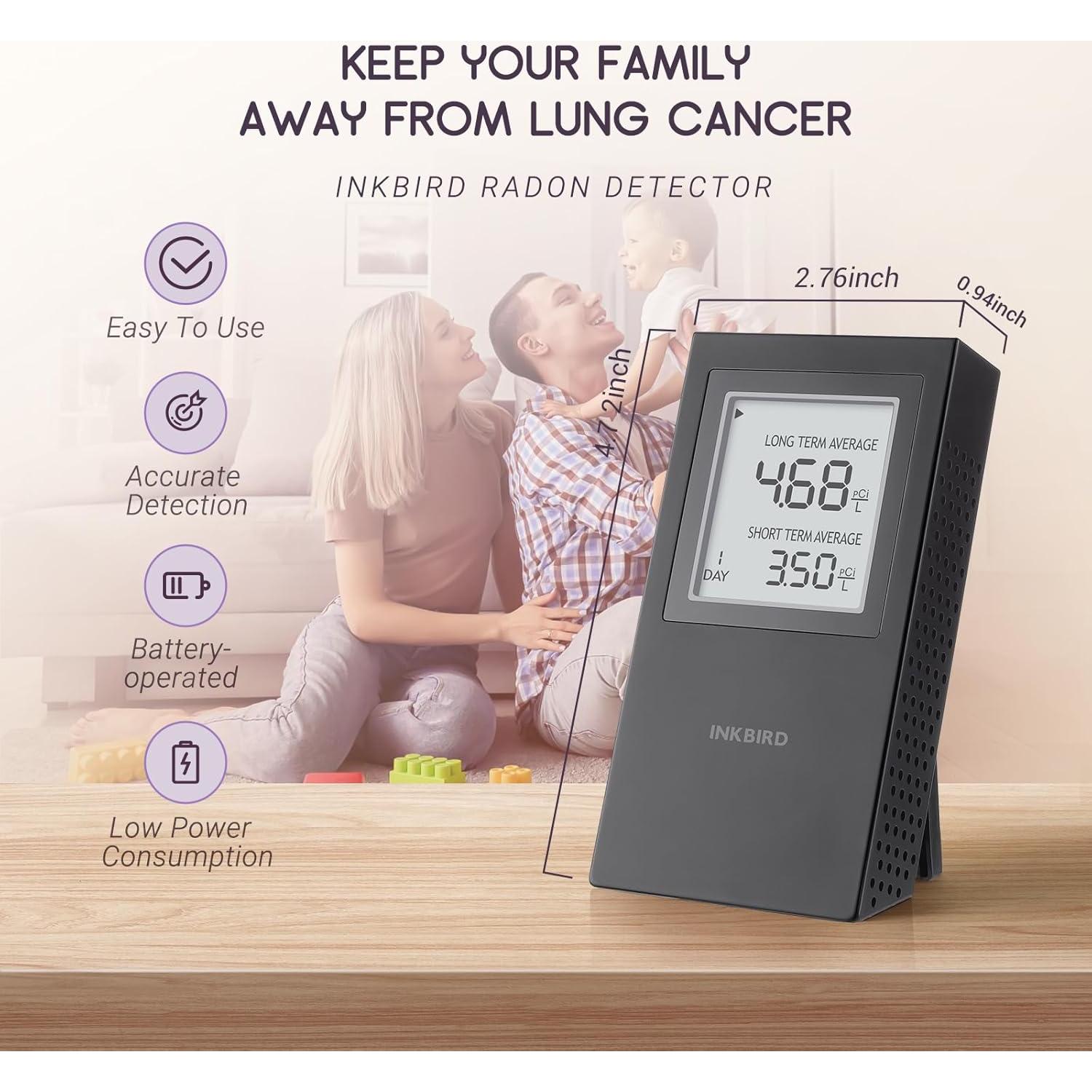 Detector de Radón INKBIRD Portátil para el Hogar - Modelo INK-RD1-US-BLACK