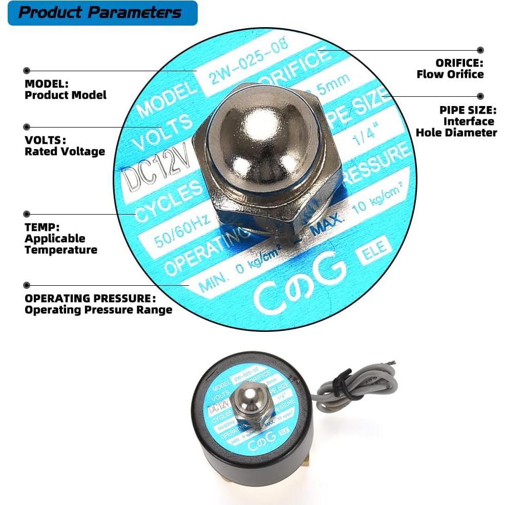 Válvula Solenoide Eléctrica CGELE 12V 1/4" Latón Normalmente Cerrada