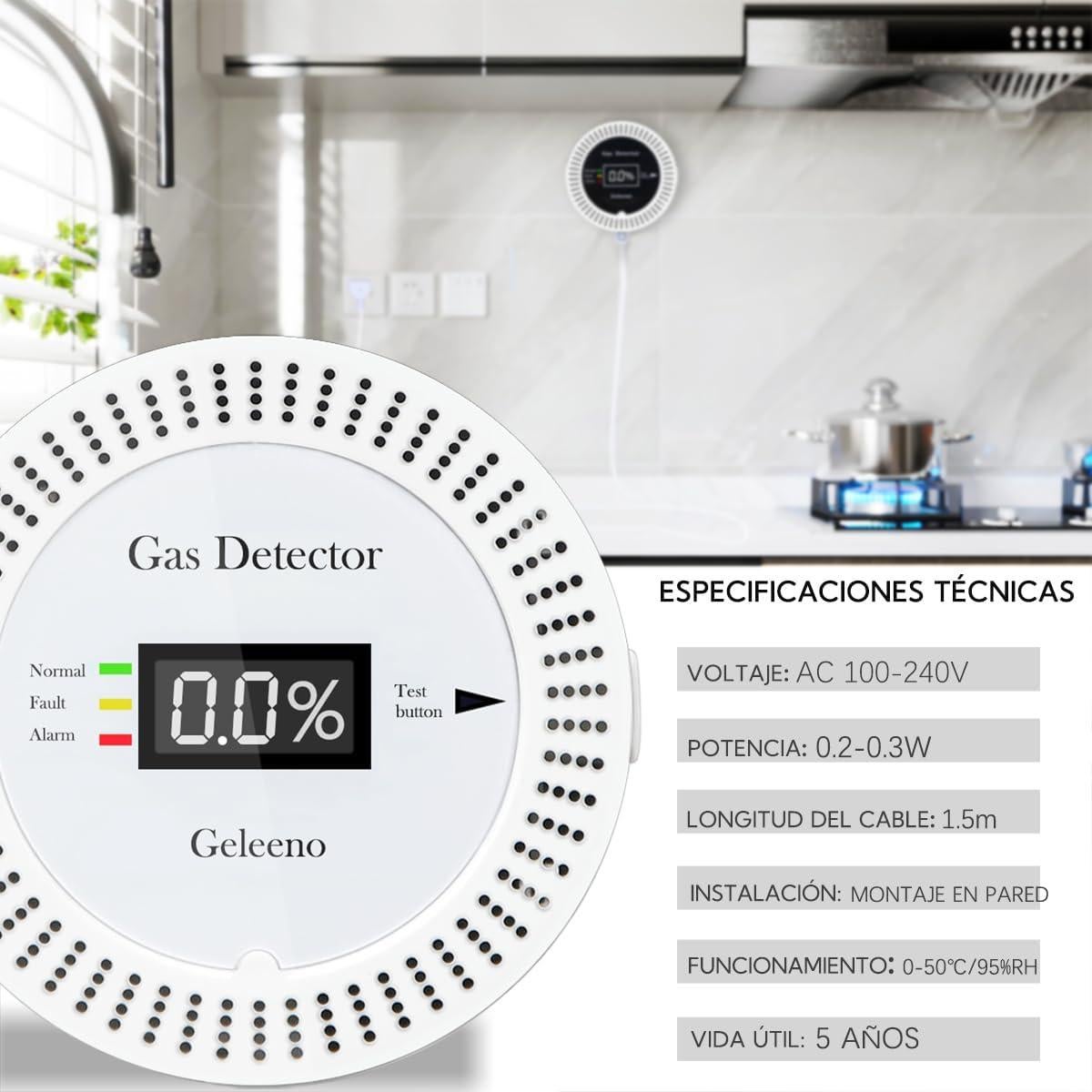 Detector de Fugas de Gas Geleeno GG85W-1 con Alarma 85dB