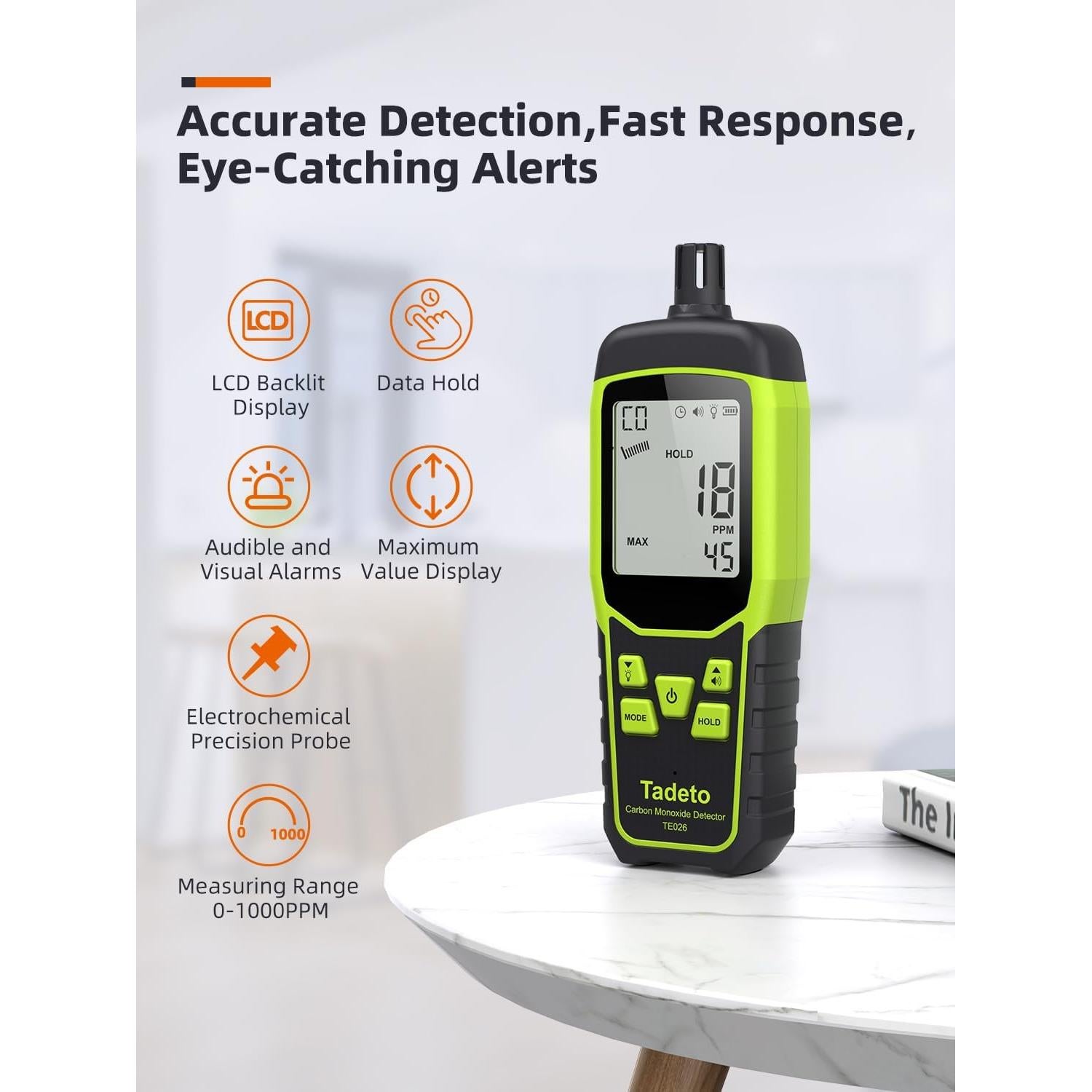 Detector de Monóxido de Carbono Tadeto TE026 Portátil 0-1000PPM