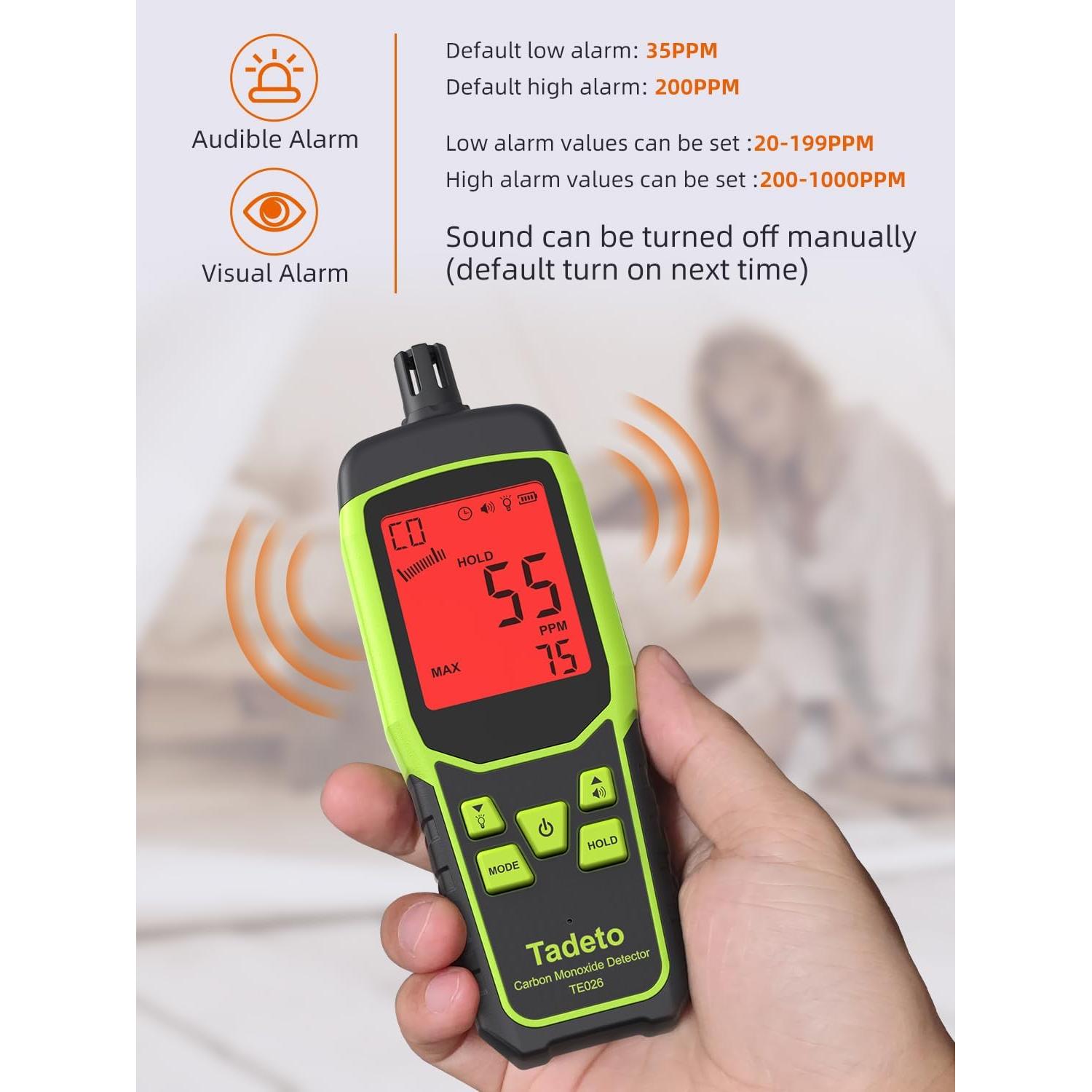 Detector de Monóxido de Carbono Tadeto TE026 Portátil 0-1000PPM