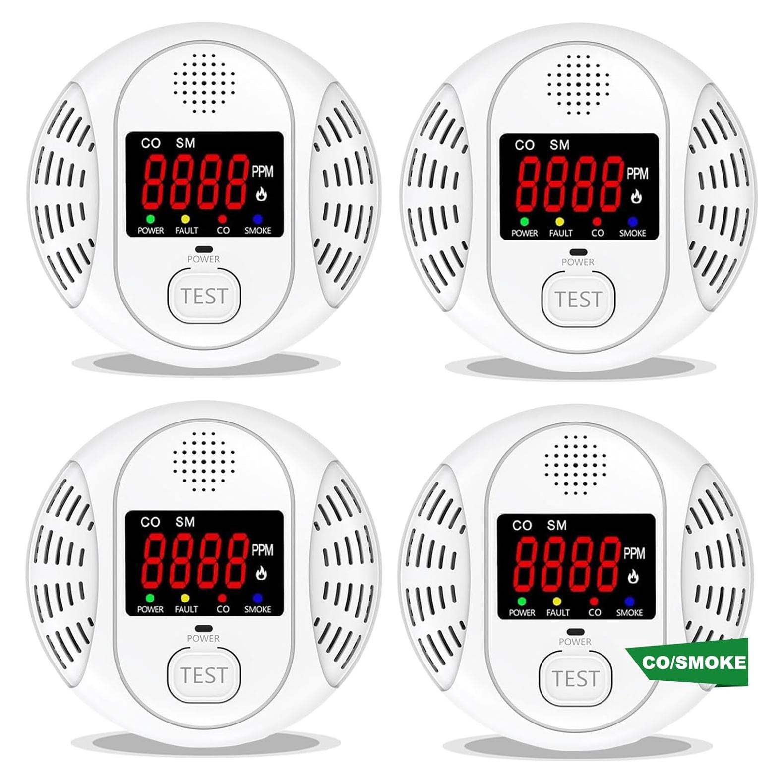 Detector de Humo y Monóxido de Carbono Vzmcov 4Pack con Pantalla LCD