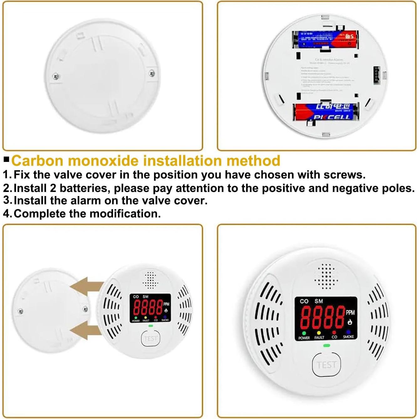 Detector de Humo y Monóxido de Carbono Vzmcov 4Pack con Pantalla LCD