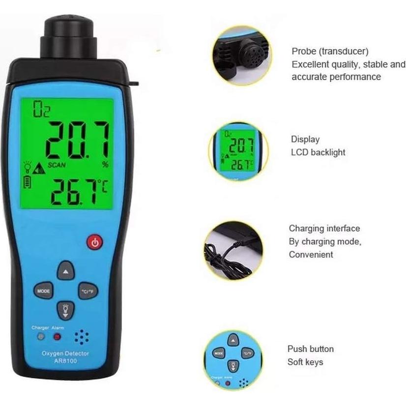 Medidor de Gas de Oxígeno Cheffort Digital Portátil con Alarma