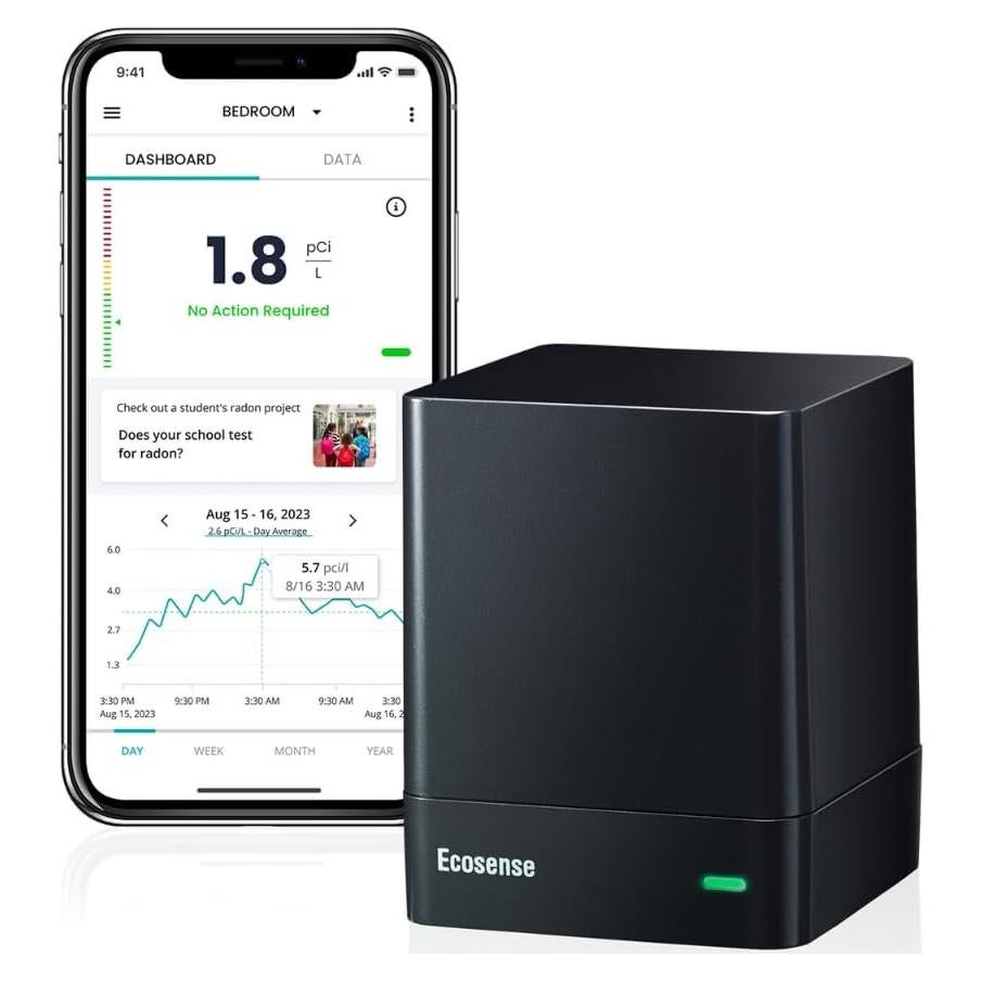 Detector de Radón Ecosense EQ100, Monitoreo Continuo, Wi-Fi 2.4 GHz