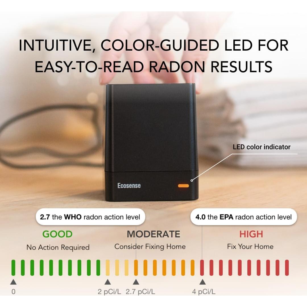Detector de Radón Ecosense EQ100, Monitoreo Continuo, Wi-Fi 2.4 GHz