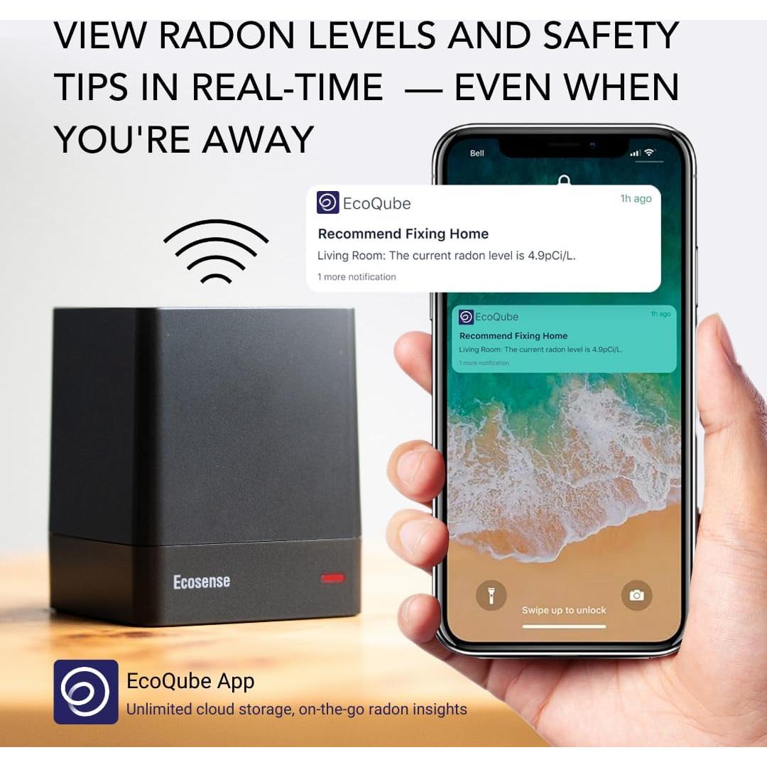 Detector de Radón Ecosense EQ100, Monitoreo Continuo, Wi-Fi 2.4 GHz