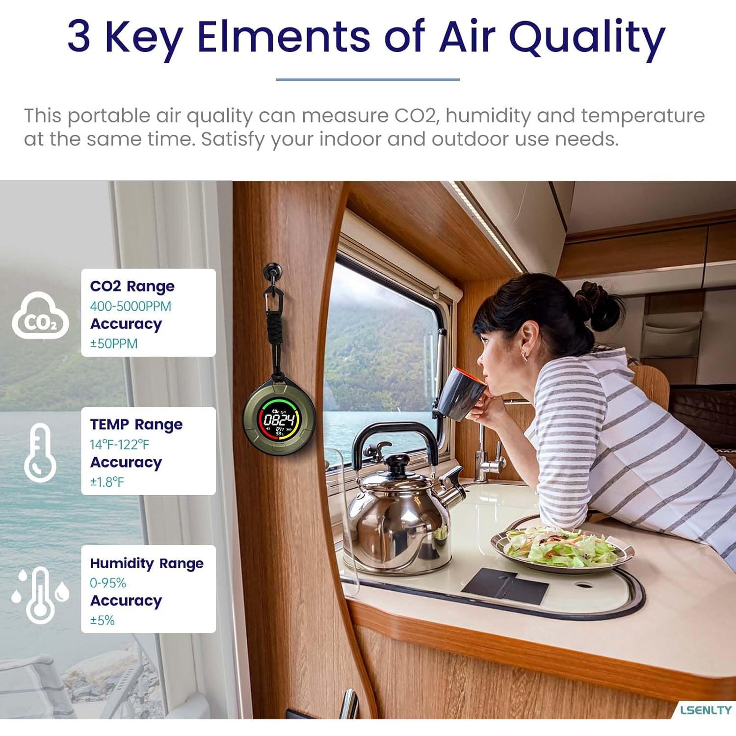 Detector de CO2 Portátil LSENLTY PTH-10C 3 en 1 con Alarma