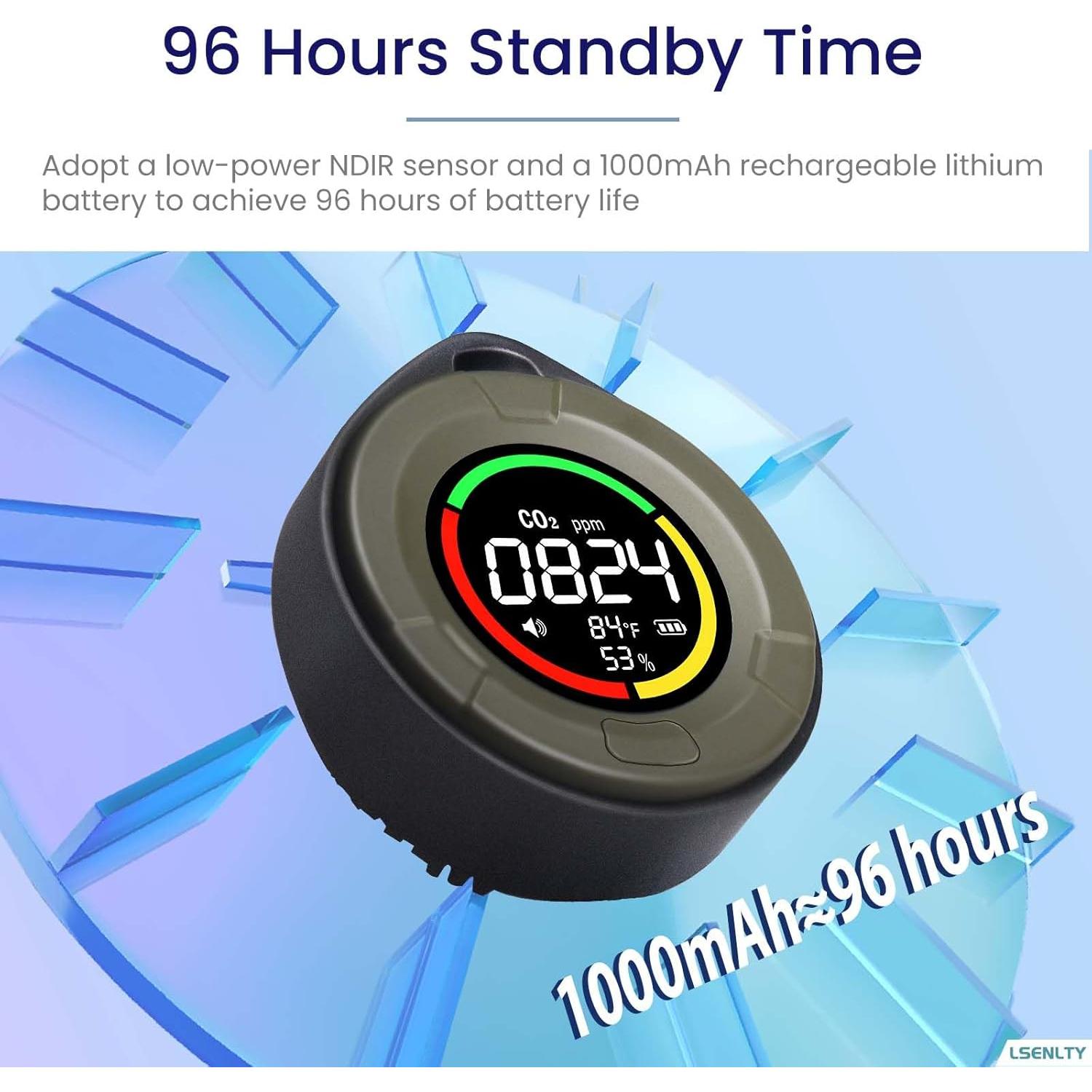 Detector de CO2 Portátil LSENLTY PTH-10C 3 en 1 con Alarma