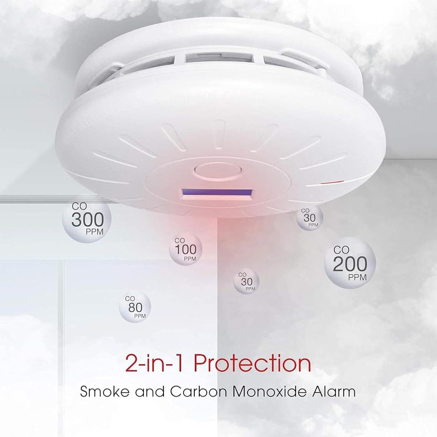 Paquete de 4 Detectores de Humo y CO Lecoolife GS528A