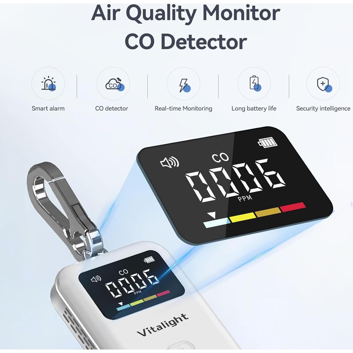 Detector de Monóxido de Carbono Wintall BT07 Portátil 72g