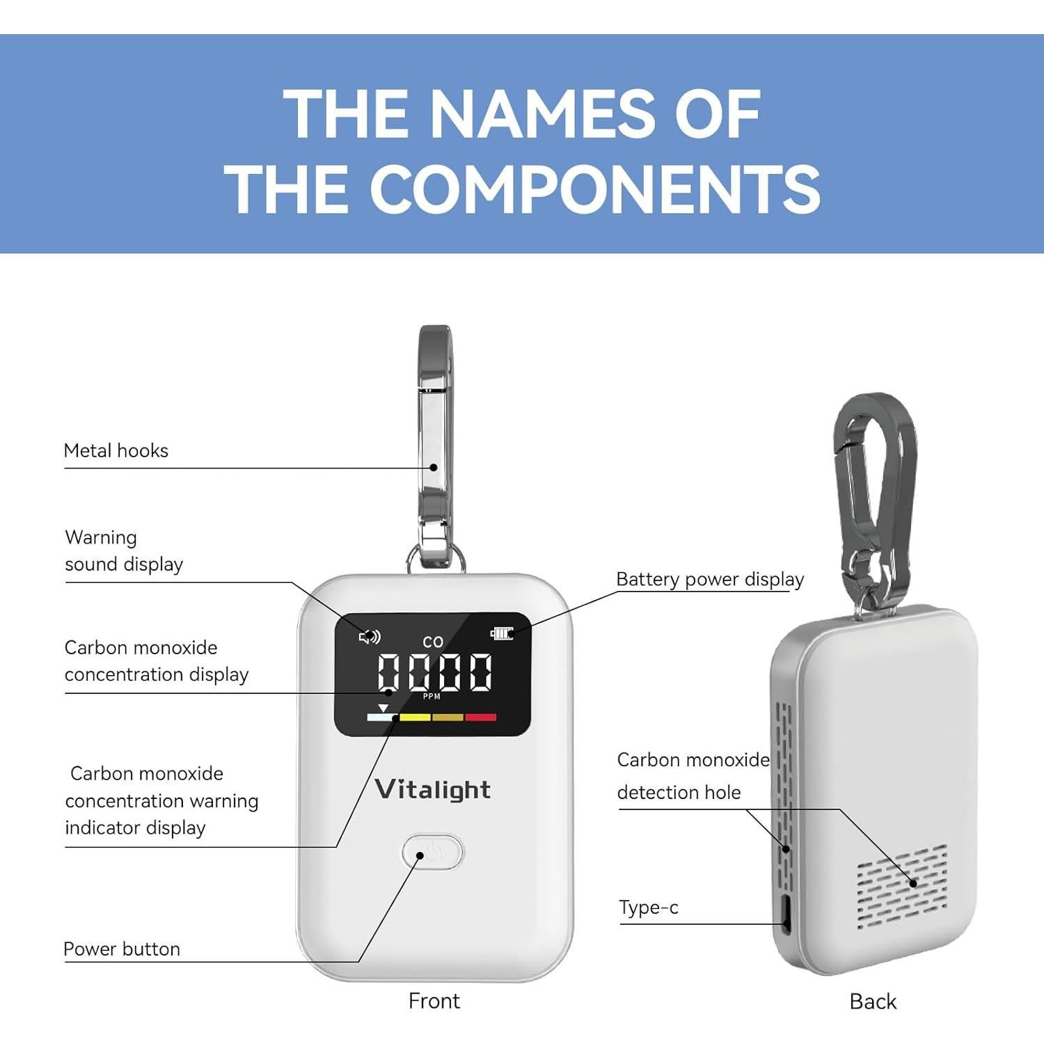 Detector de Monóxido de Carbono Wintall BT07 Portátil 72g