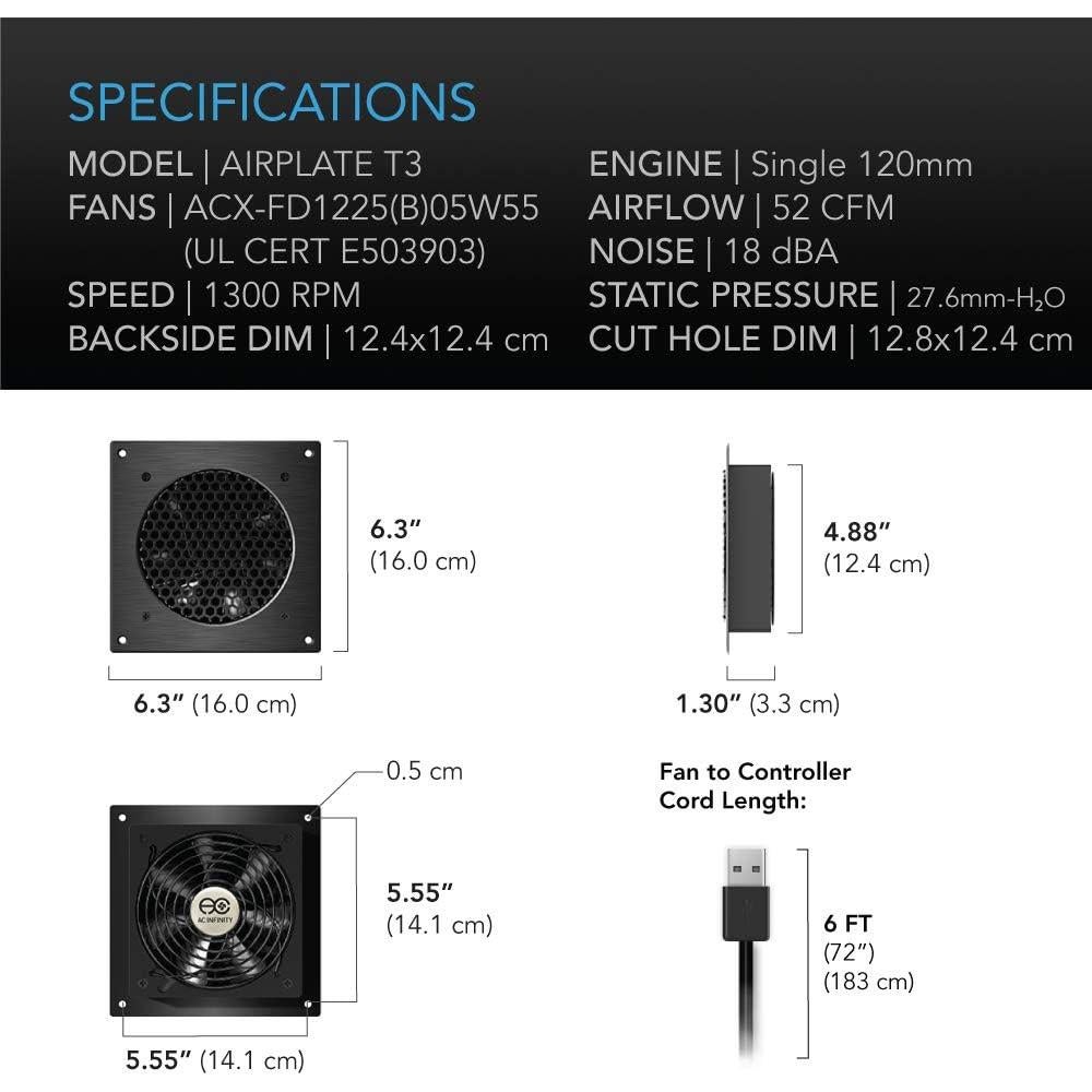 Ventilador Silencioso AC Infinity AIRPLATE T3 6" con Termostato