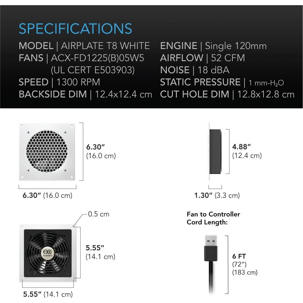 Ventilador Doble Silencioso AC Infinity AIRPLATE T8 16cm Blanco