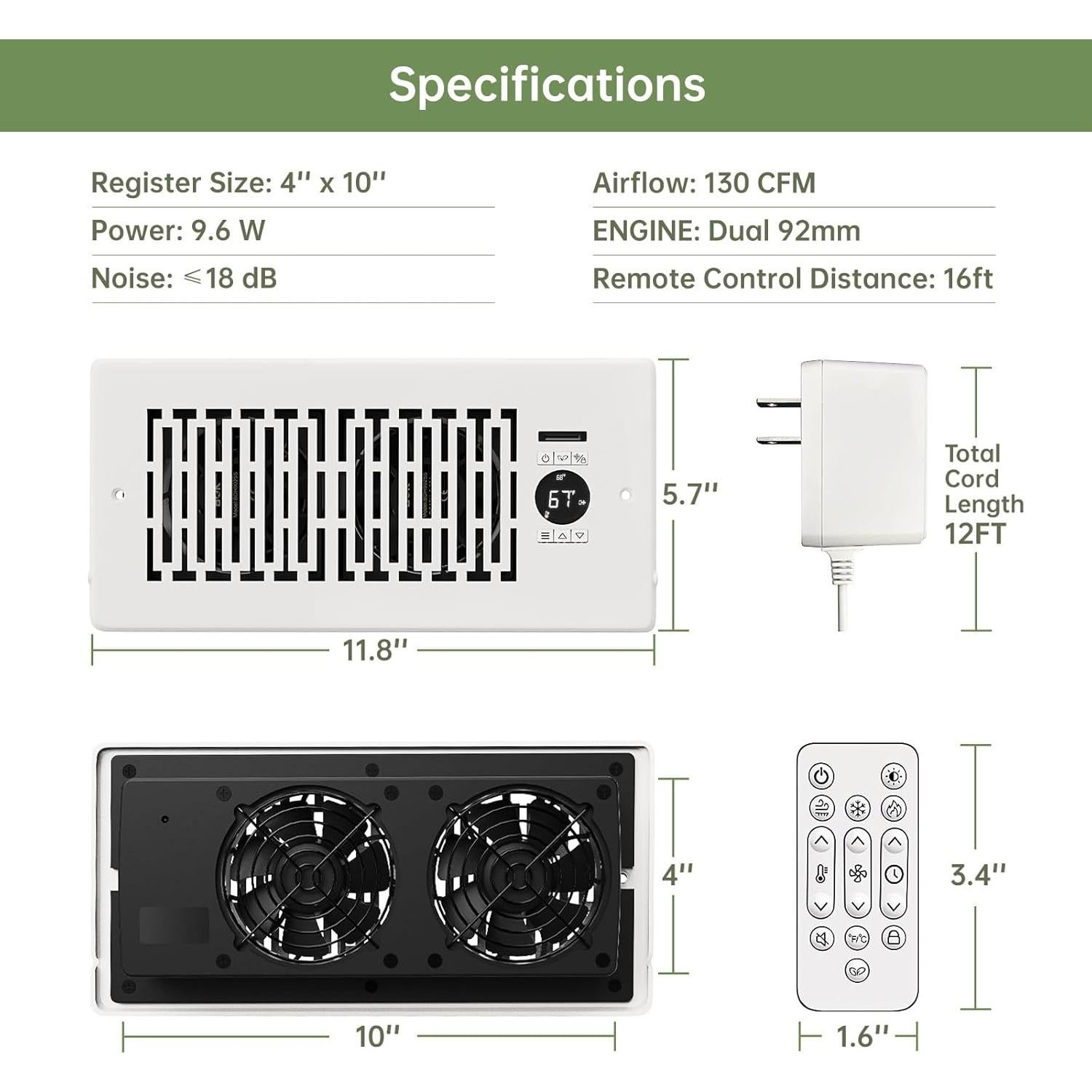 Ventilador Aumentador de Registro MOTCTQVD 10 Velocidades 4x10