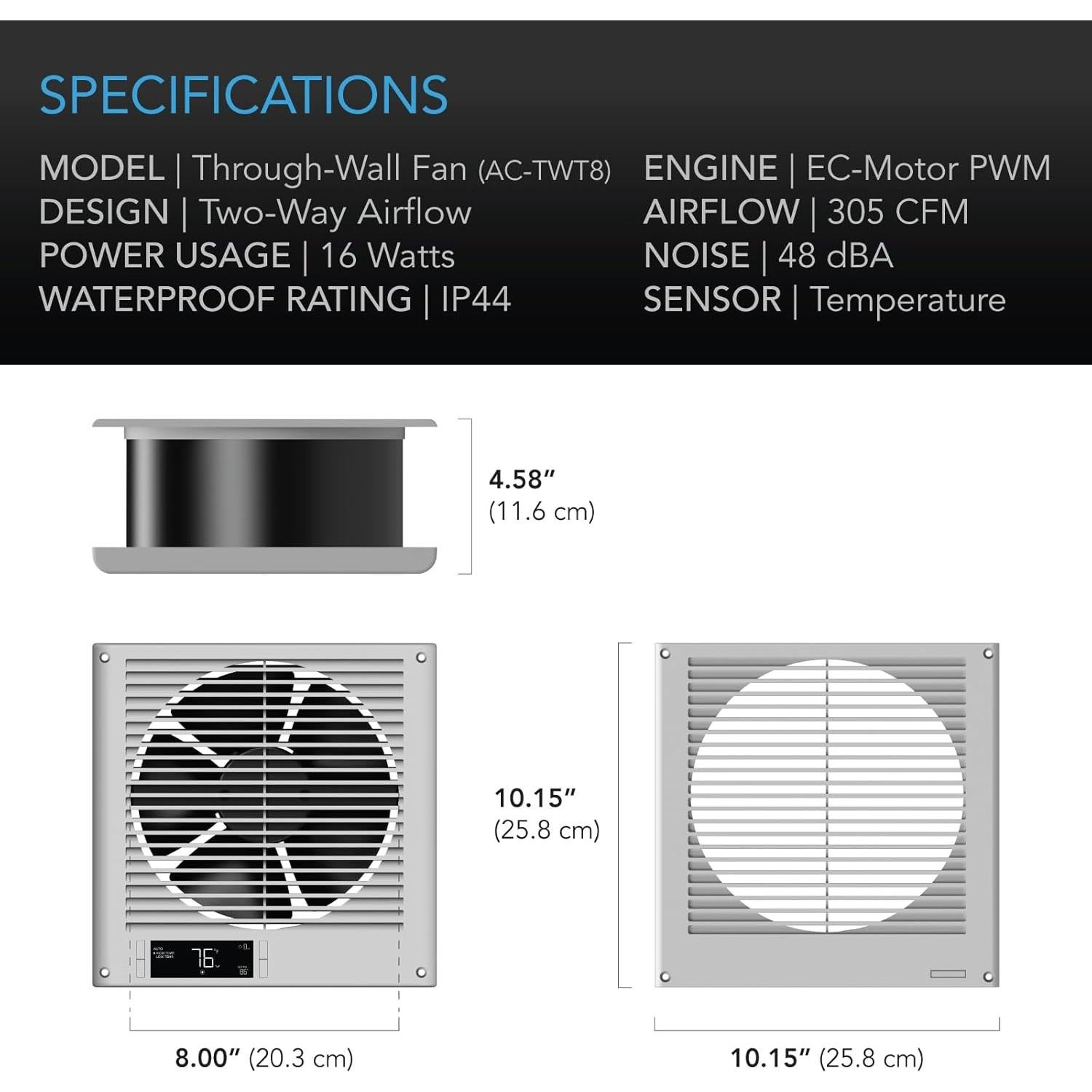 Ventilador de Pared AC Infinity 20.3 cm 10 Velocidades Silencioso