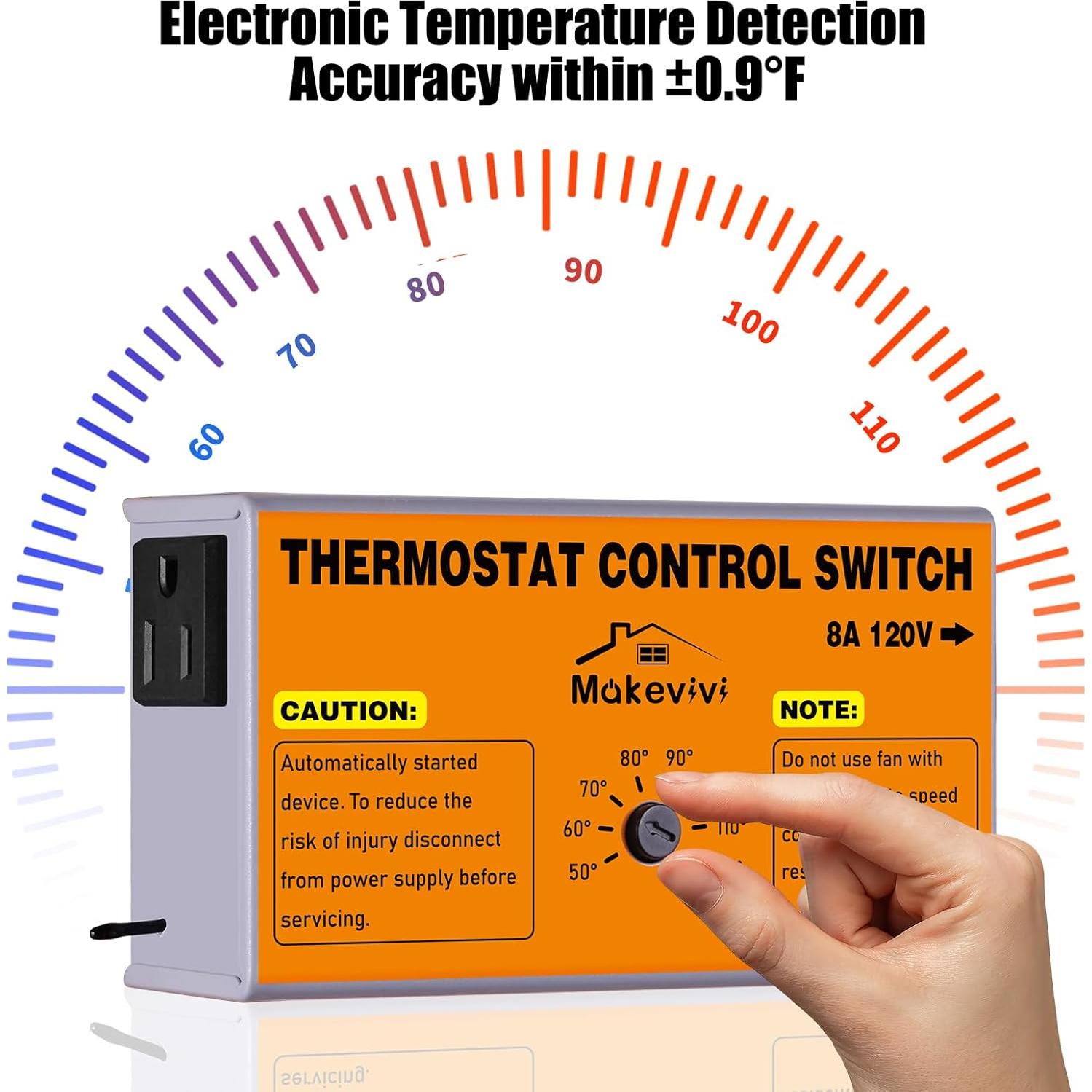 Termostato de Ventilador de Ático Makevivi 1600W Ajustable