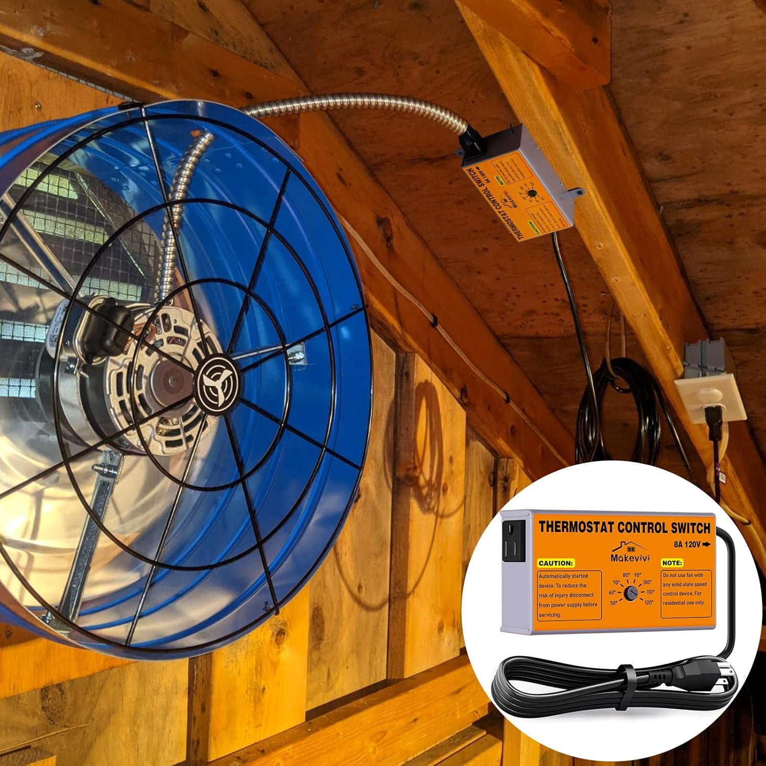 Termostato de Ventilador de Ático Makevivi 1600W Ajustable