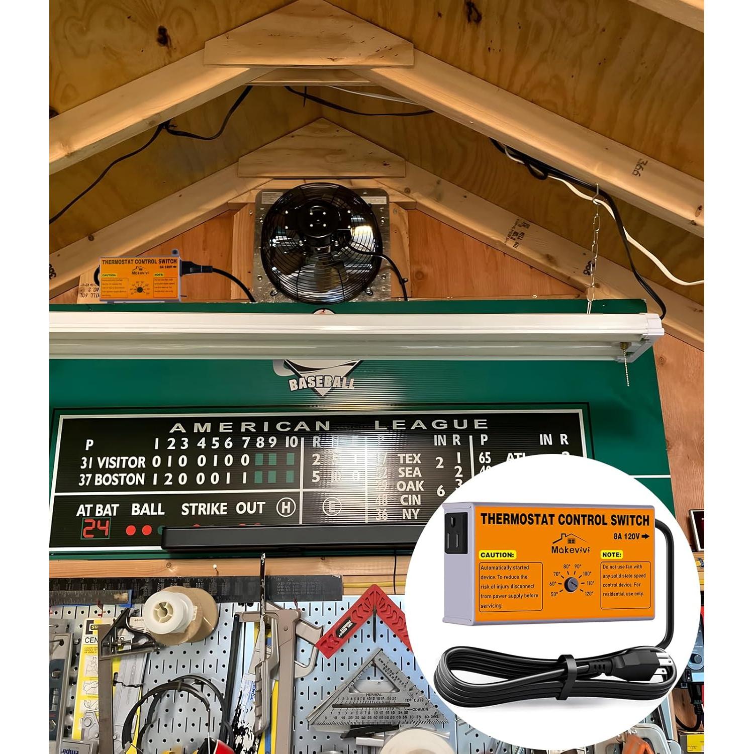 Termostato de Ventilador de Ático Makevivi 1600W Ajustable