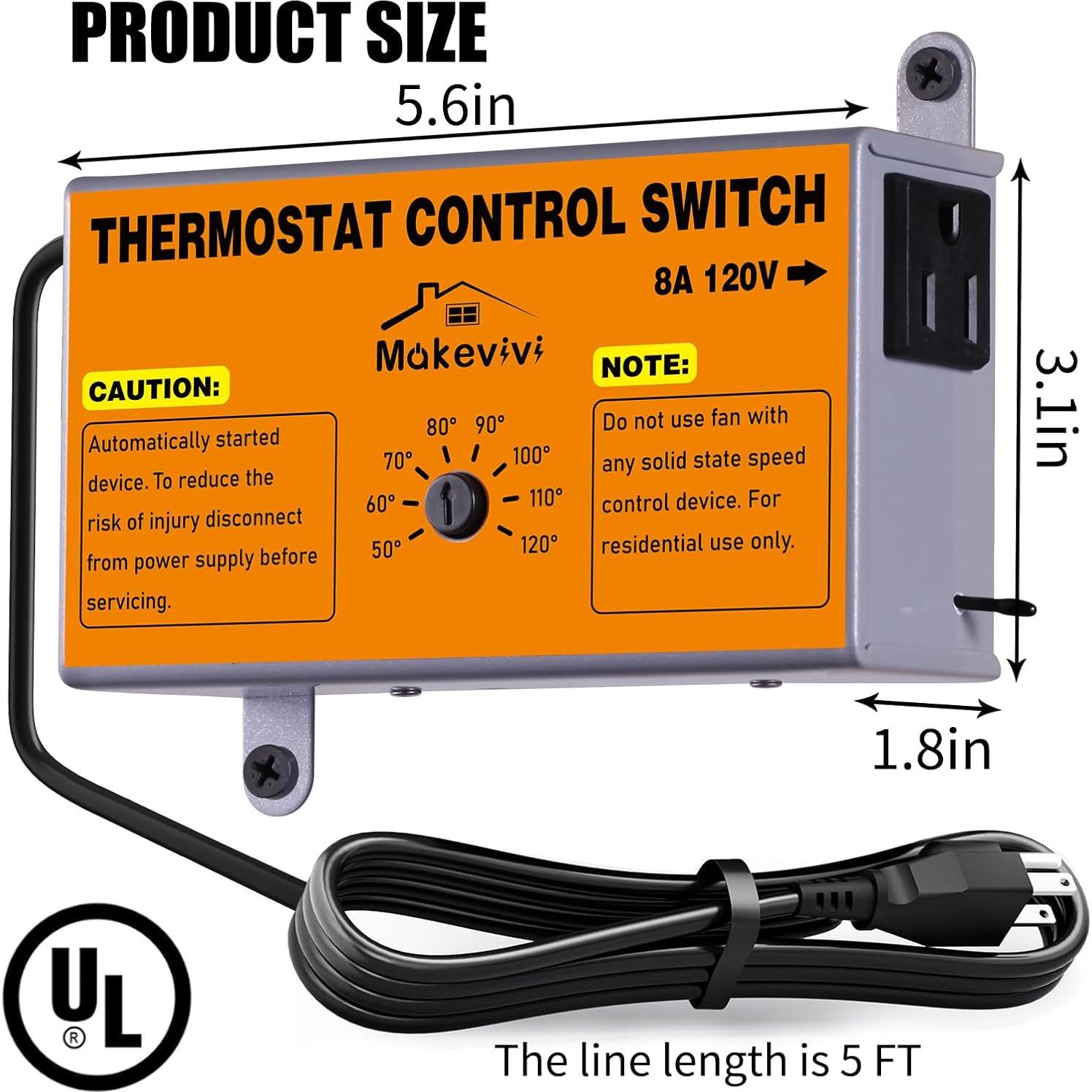 Termostato de Ventilador de Ático Makevivi 1600W Ajustable
