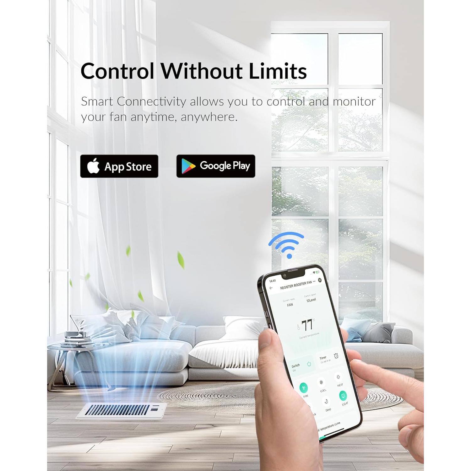 Ventilador Aumentador Howeall 4x12" Blanco Silencioso WiFi