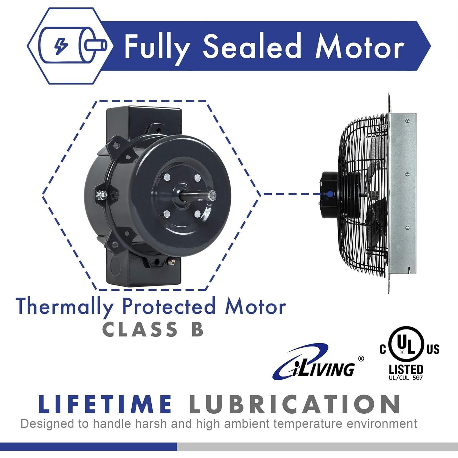 Ventilador de Escape iLiving ILG8SF10V 10" con Obturador Automático