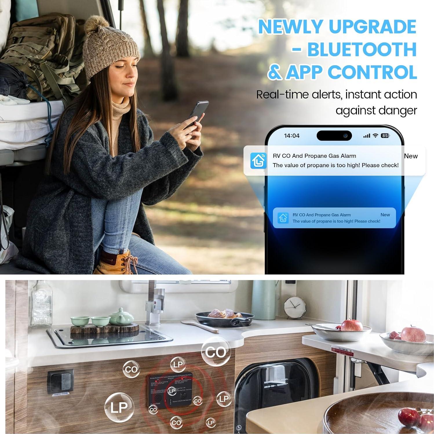 Detector de Monóxido de Carbono y Propano Briidea Bluetooth para RV