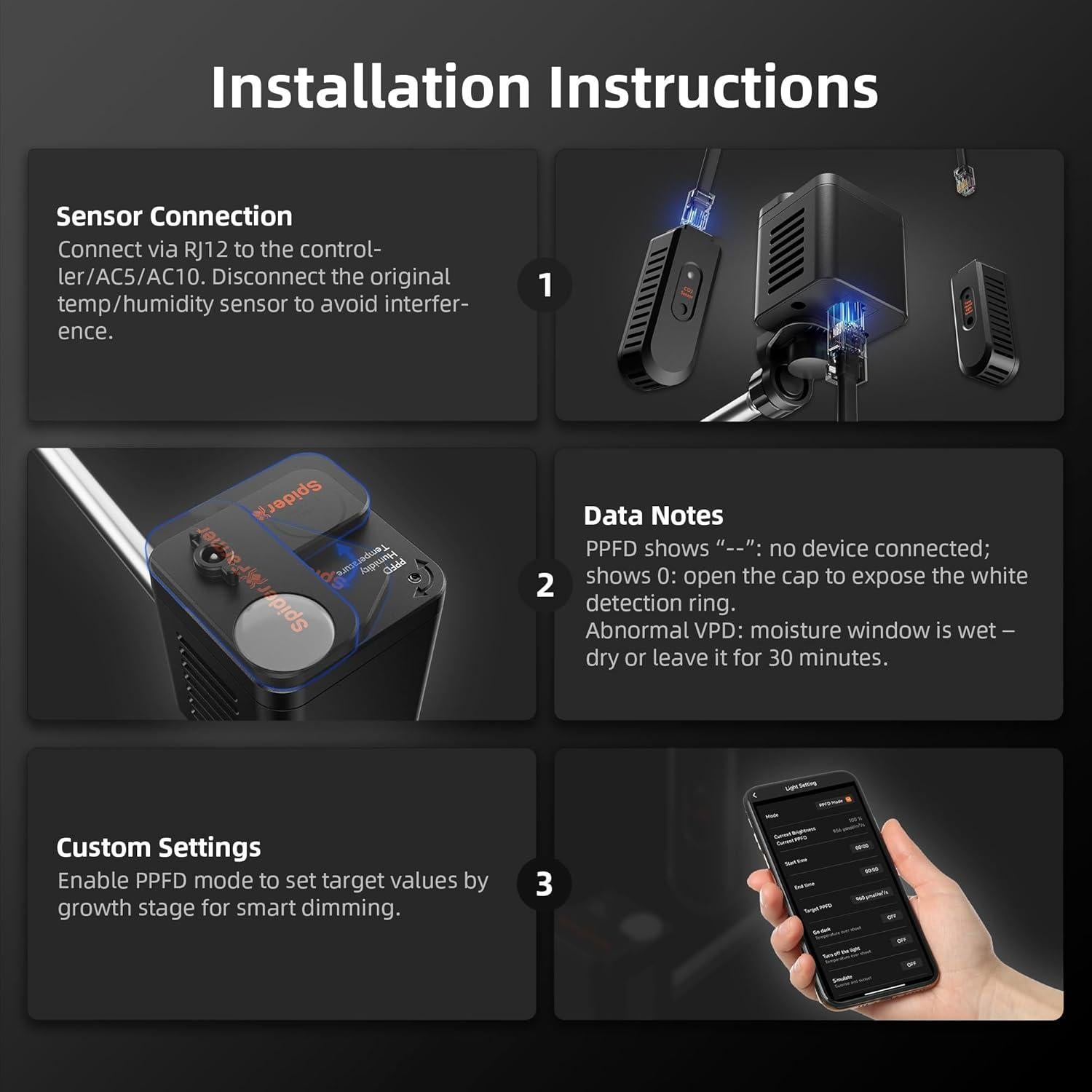 Sensor Pro 4-en-1 Spider Farmer SF-SensorPro VPD/PPFD/Temp/Hum